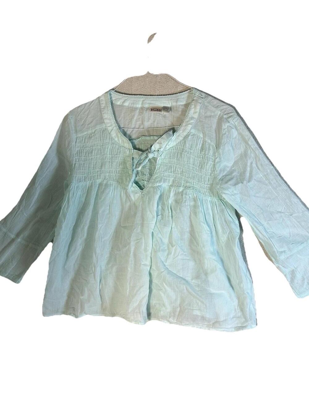 Mudd Teal Blue Pullover BOHO Peasant Blouse Light sheer gauzy  Cotton Sz Xl
